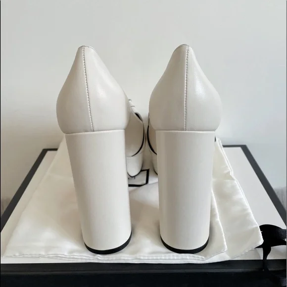 Gucci White Platform Fringe Loafer Pumps with Gold Double G - Picture 5 of 9